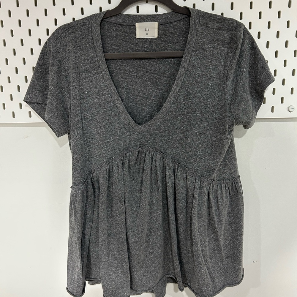 T.La Women's Charcoal V-Neck Peplum Tunic